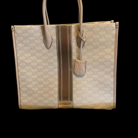 MICHAEL KORS MIRELLA LARGE NORTH SOUTH CENTER STRIPED  LOGO TOTE SATCHEL - Picture 6 of 6